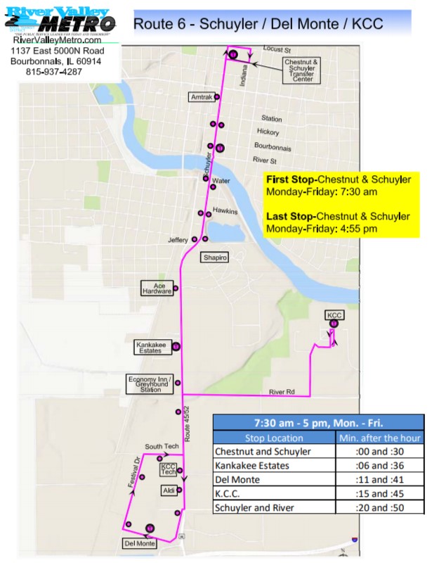 Route 6 – Schuyler/DelMonte/Kankakee Community College – River Valley Metro