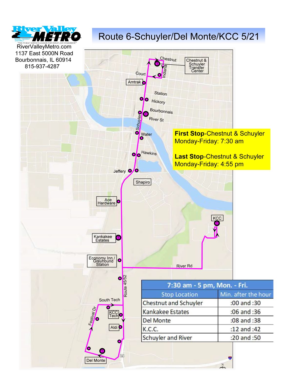 Route 6 – Schuyler/DelMonte/Kankakee Community College – River Valley Metro