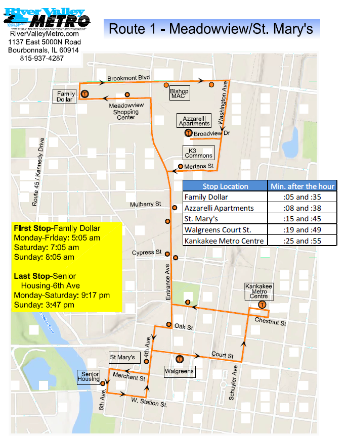 Route 1 – Meadowview / St. Mary’s – River Valley Metro