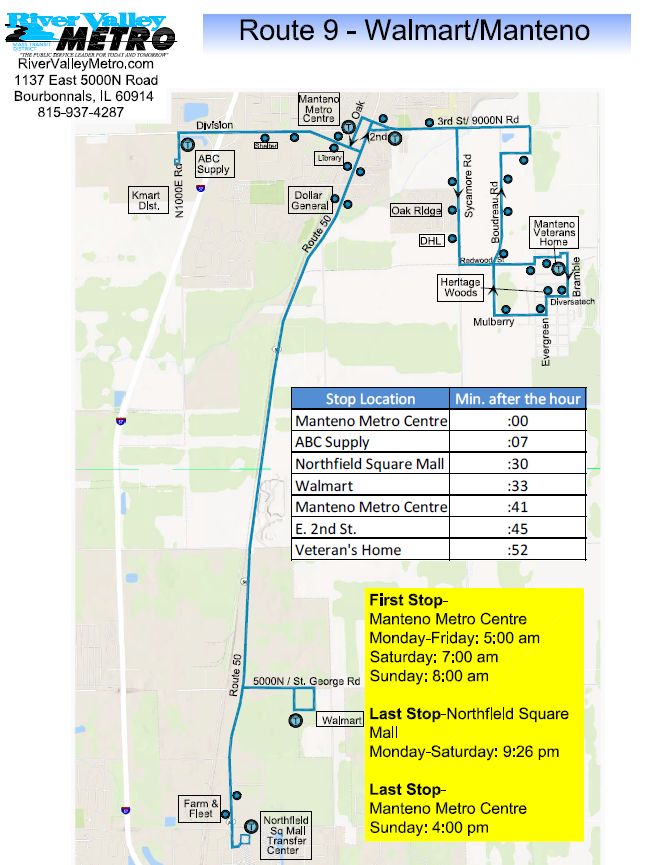 Route 9 – Walmart / Manteno – River Valley Metro